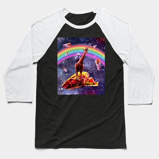 Space Owl Riding Giraffe Unicorn - Taco & Burrito Baseball T-Shirt by Random Galaxy